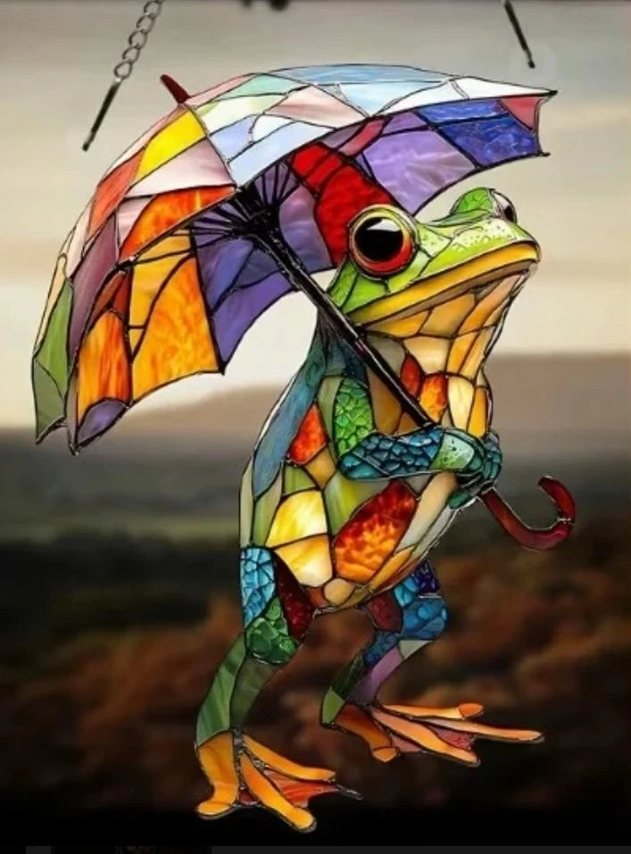 Très bel attrape soleil , la grenouille, bi face, à suspendre 20x18cm.